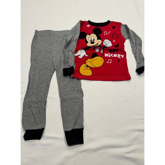Disney Mickey Mouse Boys 2-Pc Sleepwear Pajama Set 3T Toddler Red Gray Cotton - Picture 3 of 8